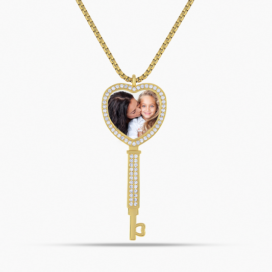 Iced Heart Key Photo Pendant