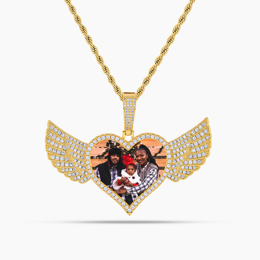 Iced Out Wings of Love Photo Pendant