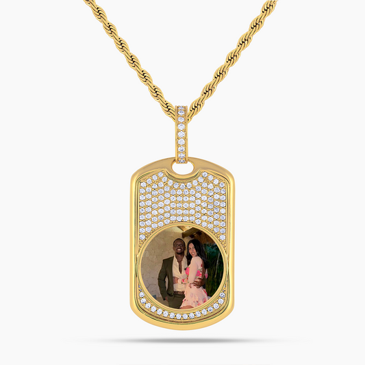 Iced Dog Tag Photo Pendant