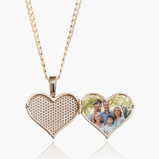 Iced Heart Locket Photo Pendant