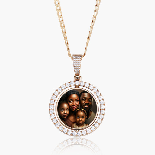Iced Spinning Circle Photo Pendant