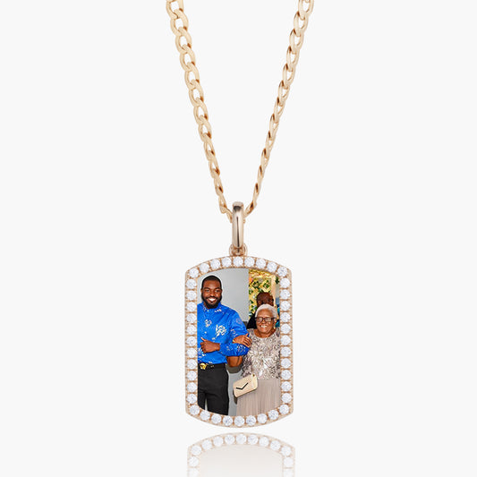 Mini Iced Border Dog Tag Photo Pendant
