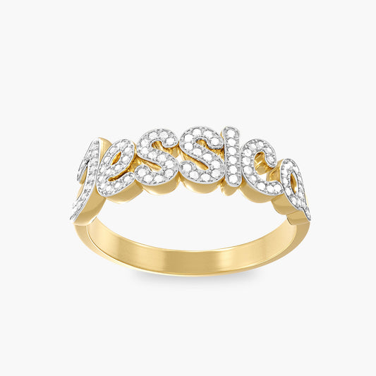 Fully Iced Pave Script Name Ring