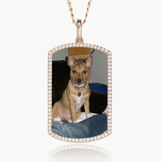 XL Iced Border Dog Tag Photo Pendant