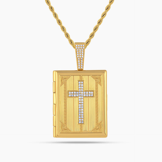 Iced Cross Photo Pendant Locket